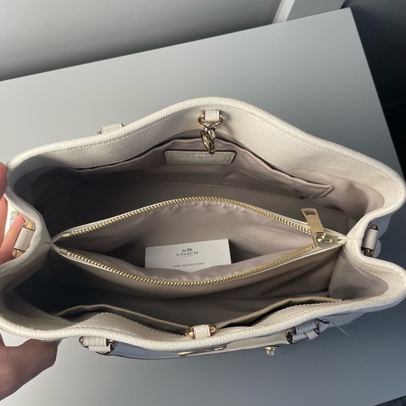 Coach MARGOT F37248 Colorblock Taupe Ivory Leather Carryall Shoulder Bag - Picture 5 of 7